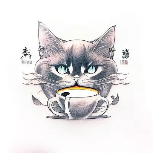 Black Cat Drinking Coffee