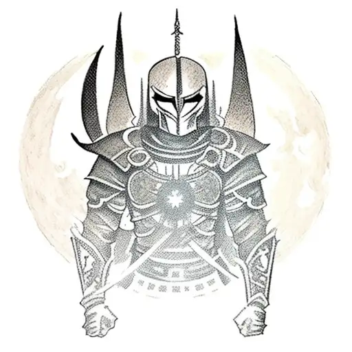 Tattoo Of A Sun Knight And A Moon Knight Both With A Star Sword In Their Hands