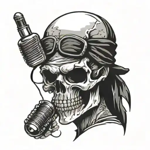 A Skull With A Blindfold Holding A Microphone