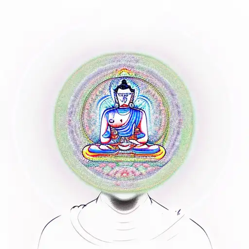 A Serene Medicine Buddha Meditating In A Virtual Reality Headset