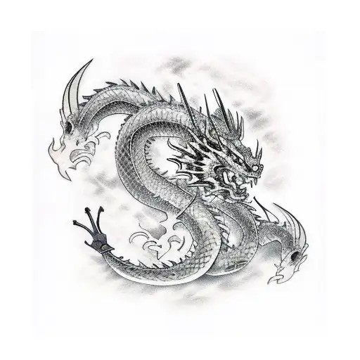 Sword Whit Dragon And Japanese Background