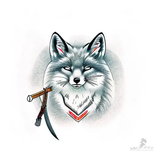 White Fox Holding Katana