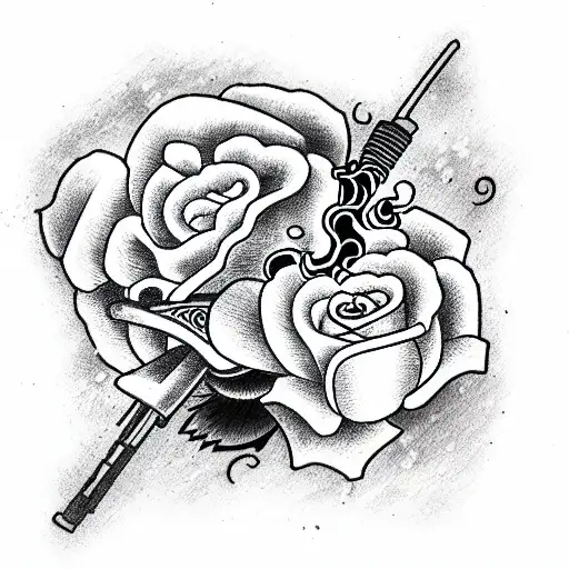 Rose With Burning Flame And Gun Shot