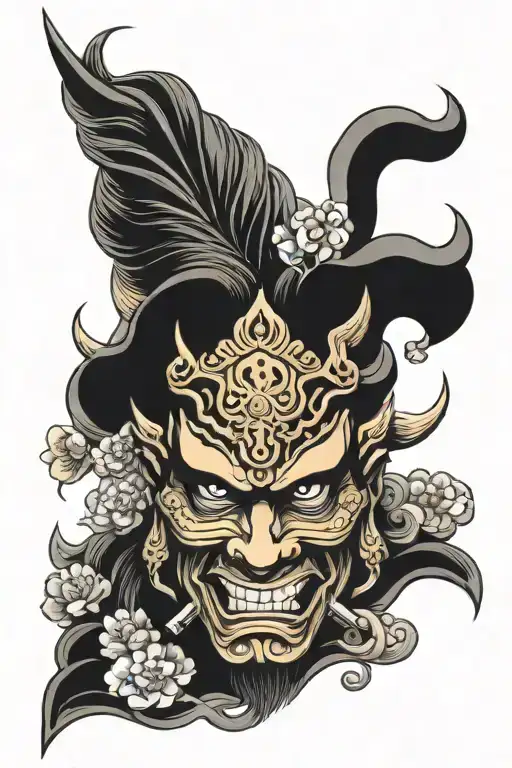 Half Hanya Mask Samurai And Half Aries Face Zodiac Sign