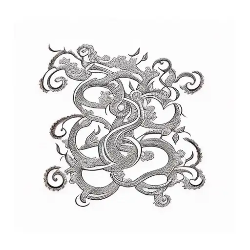A Traditional Style Tattoo Of A Music Staff Intertwined With Vines And Animals
