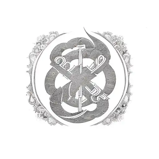 Sak Yant With Chinese Scripture Saying Family Love And Peace Black And White