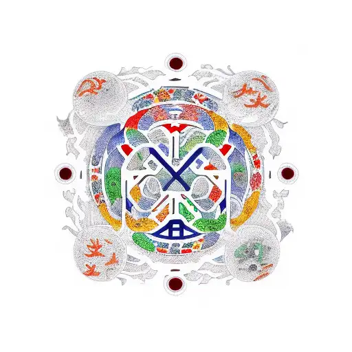 Mandarin Characters Saying Family Love And Peace In A Circle With Animals