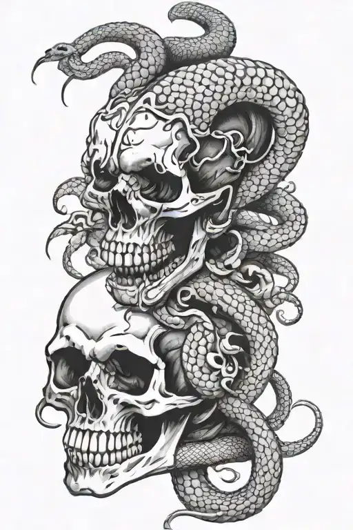 Snake Eating Skull With Horns