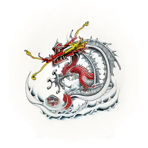 Big Red Frog Riding A Brigth Yellow Dragon