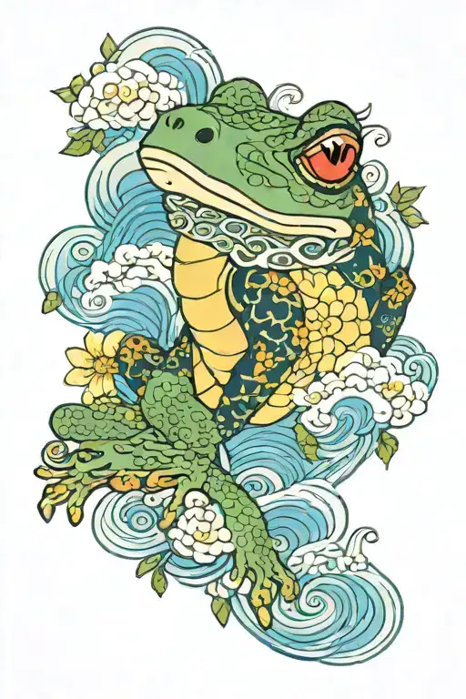 Frog Dragon Waves Sky Sun Rays Summer Flower