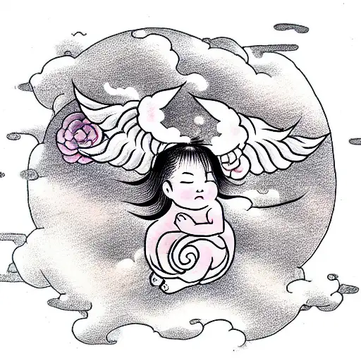 Cute Baby Angel On A Cloud Sleeping