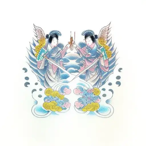 Devial And Angel Fighting Inside A Cloud