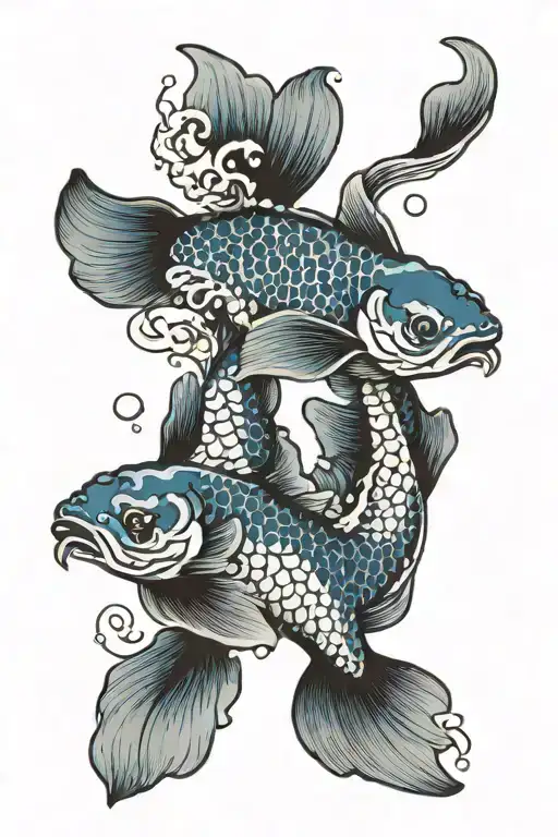 2 Blue Koi Fish Swimming Upstream Symbolizing Perseverance