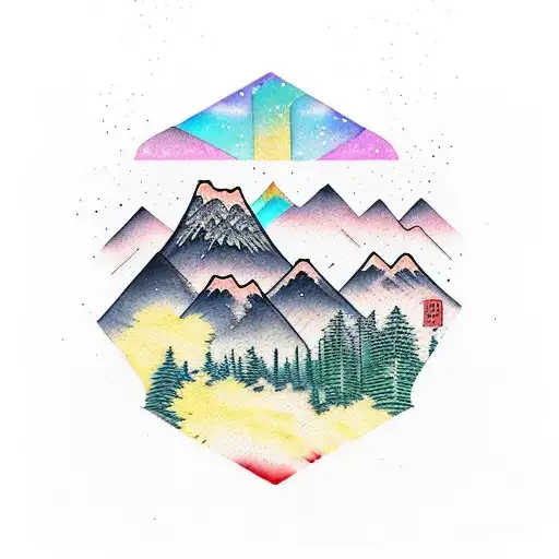 Rectangular Mountain Scene Watercolour