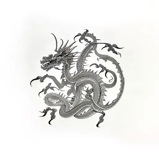 Metal Dragon With Floral And Skeletal Structure