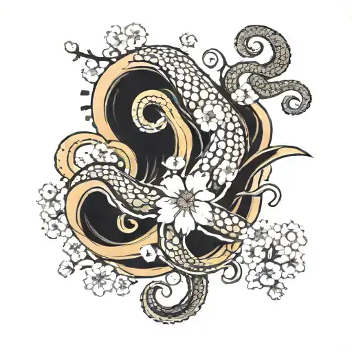 Cherry Blossom And Octopus Sleeve