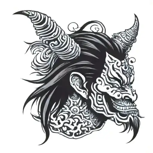 Jester Shows Half His Face Behind Asian Horror Mask