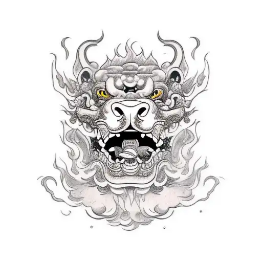 Foo Dog Head With Smoke Left Hand