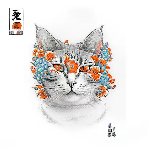 Orange Cat In Bed Of Flowers