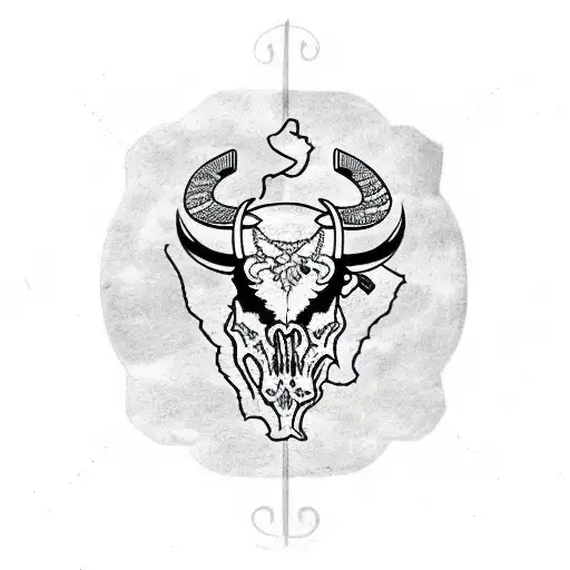 Outline Of Texas With A Bull Skull In The Middle