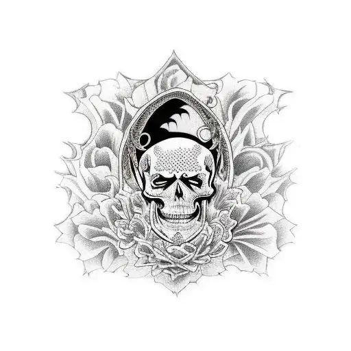 A Gothic Picture Frame With A Skeleton As The Subject