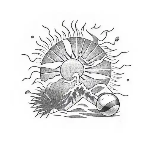 Palm And Sun Playing Volleyball