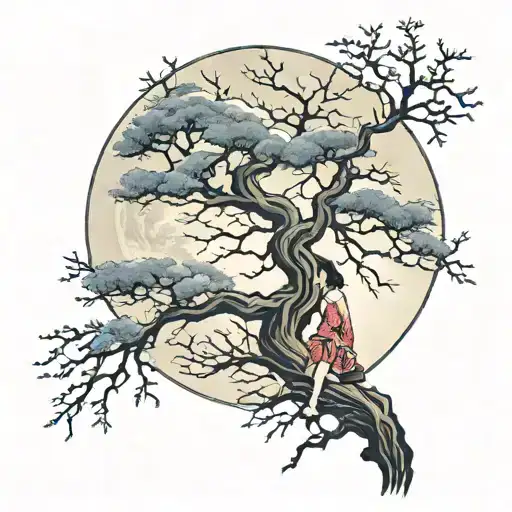 Tree And Moon And Girl