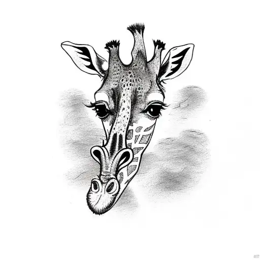 A Whimsical Sketch Of A Giraffe Gracefully Walking Through A Nature Scene