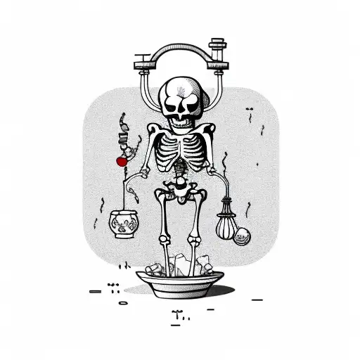 A Full Body Skeleton Making A Potion In A Cauldron