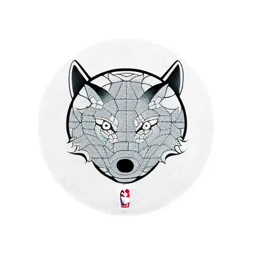 A Geometric Pattern Of Basketballs And Wolf Silhouettes Forming A Symmetrical Design