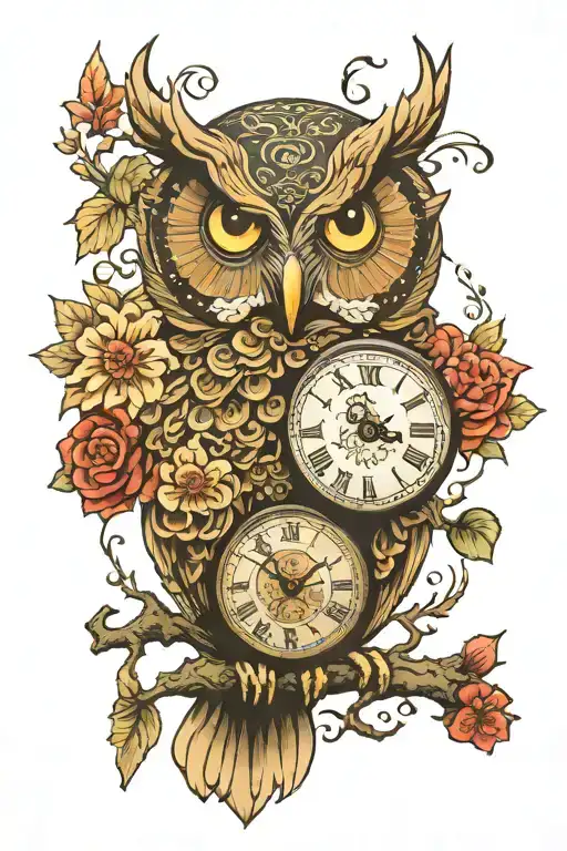 Owl And Clock And Words On The Bottom Lip