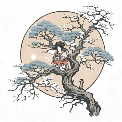 Tree And Moon And Geisha