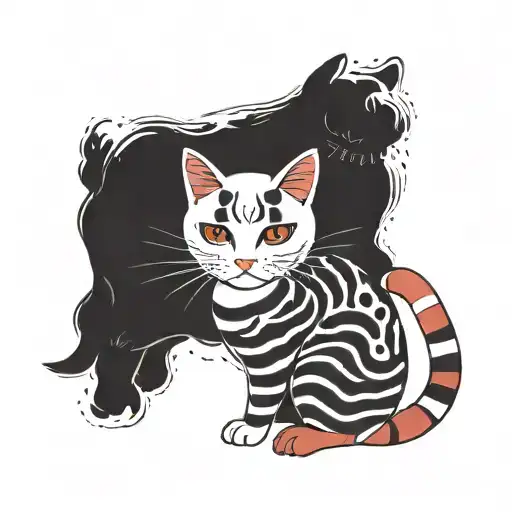 A White Cat With Black Spots On Its Ears And A Red Cat With Stripes
