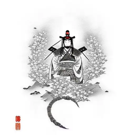 A Sad Samurai Stands Next To A Sakura Demon