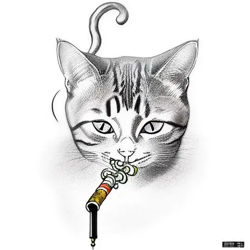 A Cat Smoking A Long Chinese Pipe