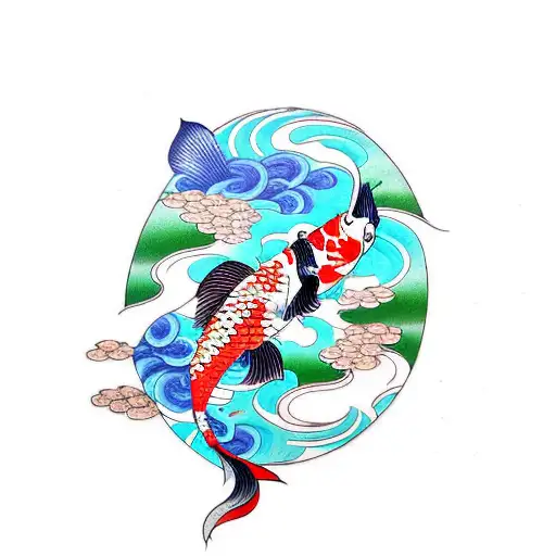 Koi Fish With A Tori Gate