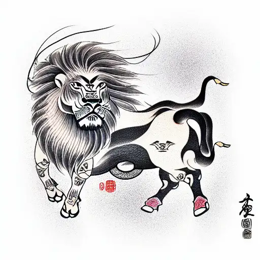 A Bull And A Lion With A Bow