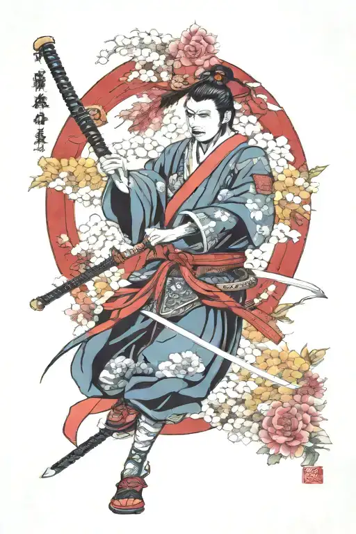 Antique Style With Samurai Warrior Surrounded