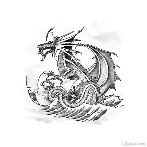 Welsh Dragon And Surfing Wave