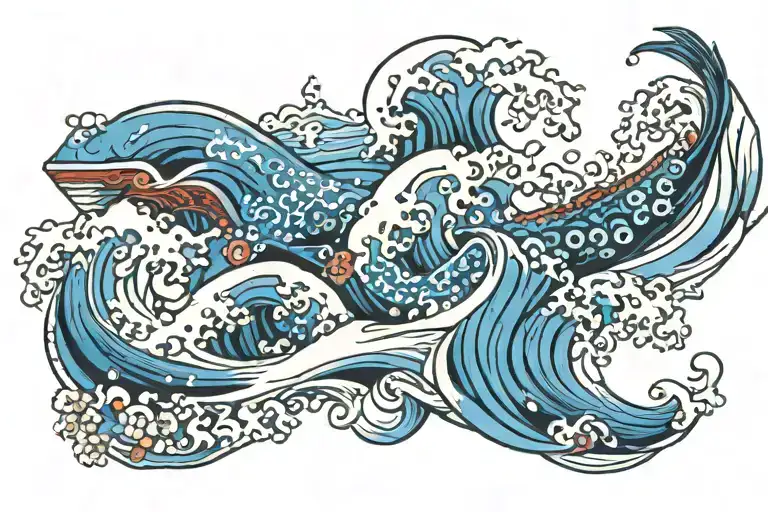 White And Blue Lofi Ocean Band Tattoo Design