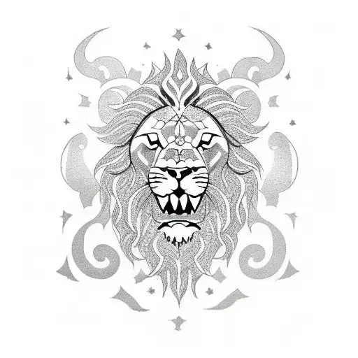 Lion Zodiac Design With Symbol And Stars