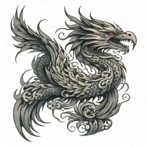 Combine Elements Of A Phoenix And A Dragon To Create A Unique Mythical Creature Tattoo Design