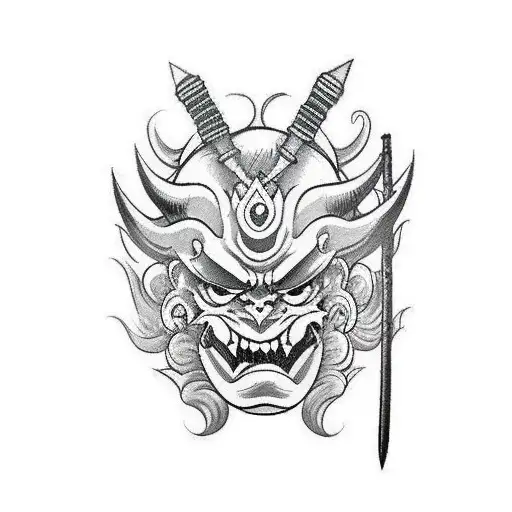 Oni Mask With Sword Throw The Back
