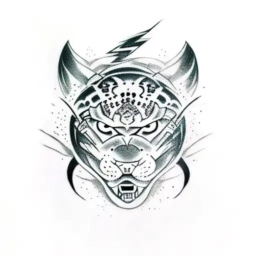 Panther With Lightning Bolt And Japanese Ronin