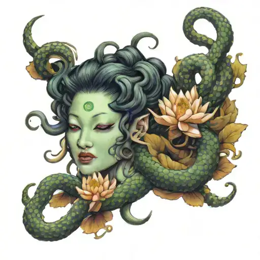Medusa With Lotus Flowers Wrapped Tightly