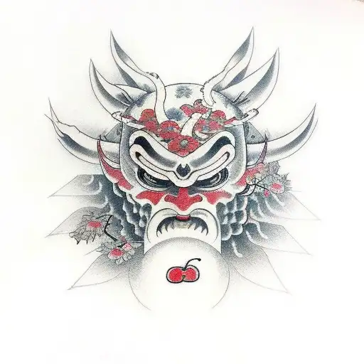 Cherry Tree Growing Out Of Oni Mask