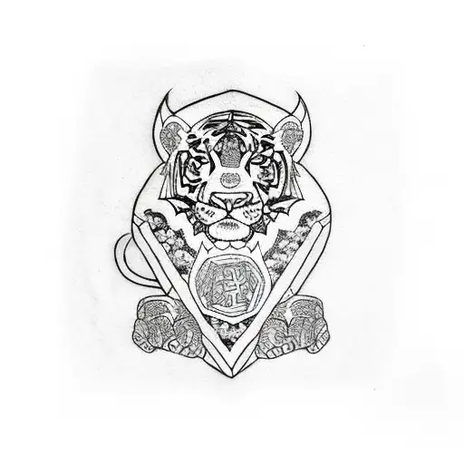 A Blackwork Tattoo Of A Boxing Ring Surrounded By Tigers