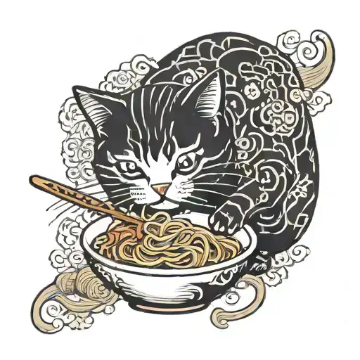 Cat Eating Ramen Noodles