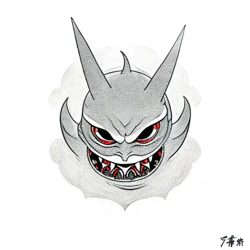 Gengar With Sharingan Eyes And Holding Or Manipulating A Dark Orb