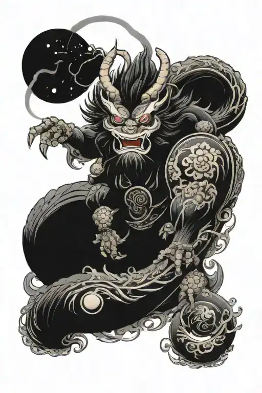 Jian Mythical Creature In Space Themed Tattoo Design